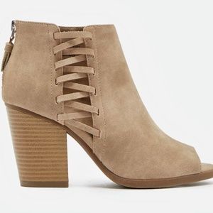 JustFab Tan faux suede bootie heel Size 10